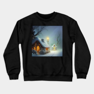 Magical Fantasy Cottage with Lights In A Snowy Scene, Scenery Nature Crewneck Sweatshirt